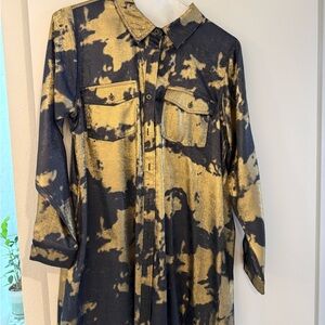 JODIFL Metallic Gold and Blue Shirt Dress